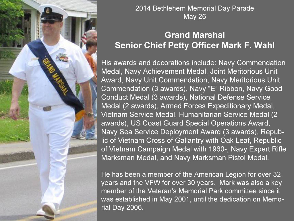 2014 Grand Marshal Senior Chief Petty Officer Mark F. Wahl, U.S. Navy